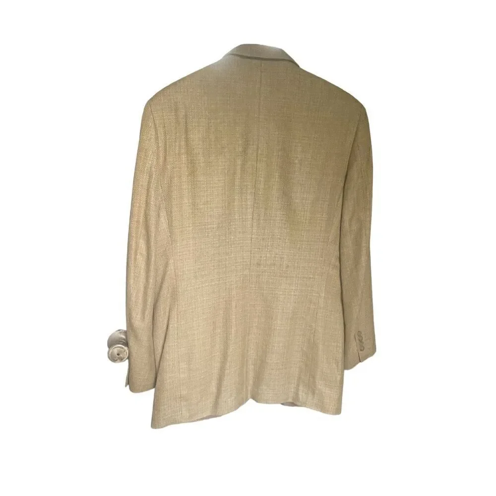 Versini 100% Silk Sport Coat Blazer Jacket Men’s 39 Long Beige/ Tan/ Woven